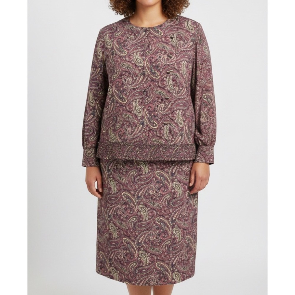 VTG DIANE ROBERTS Georgette PAISLEY SHIFT DRESS Smock Dropped Waist 16-1/2, XL